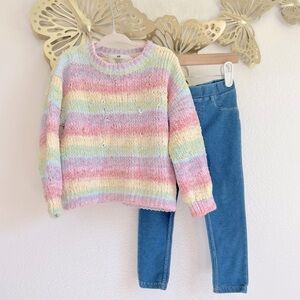 H&M Pastel Rainbow Knit Sweater & Denim Jeggings Set